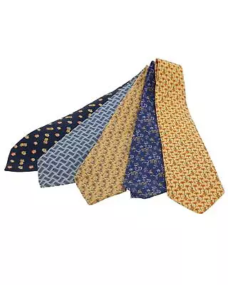 Pre Loved Salvatore Ferragamo  Bulgari Necktie Silk 5Set Blue Navy Yellow Auth • $944