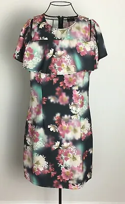 $24.86 • Buy Dotti Floral Dress Size 12 Cold Shoulder Sheath Pink Black White  