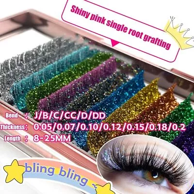 Mix Color Glitter False Lashes Individual Eyelash Extensions Shiny Lashes D Curl • £5.82