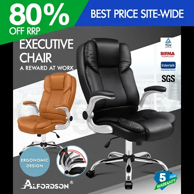ALFORDSON Office Chair Executive Computer Gaming Leather Seat Racing Tilt • $139.95