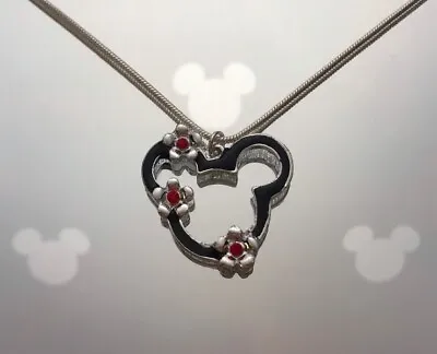 Silver Mickey Mouse Floral Charm Pendant On A Silver Necklace Chain!! • $9