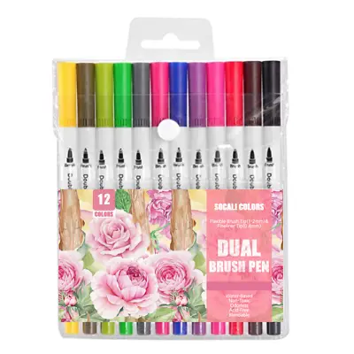$7.99 • Buy 12 Colors Dual Tips Brush Drawing Pens Watercolor Art Markers Set- Water Based