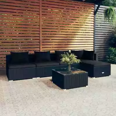 VidaXL 6 Piece Garden Lounge Set With Cushions Poly Rattan Black • $810.85