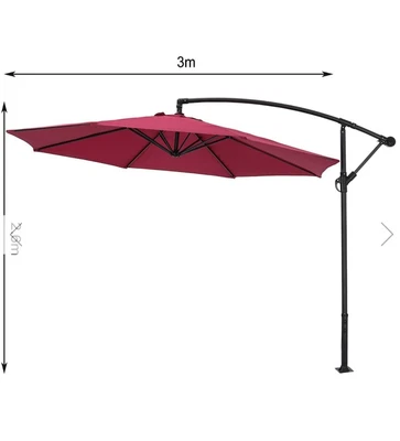 £30 • Buy Outsunny Cantilever Umbrella Parasol Hanging Sun Shade - Wine Red, 3 M Width