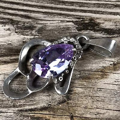 Vintage Beautiful C.Y.M. Cut Amethyst Sterling Silver Pendant • $29.99