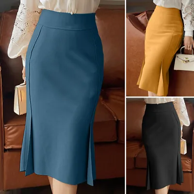 UK Women High Waist Bodycon Pencil Slim Skirt Formal Work Office Ladies Skirts • £13.99