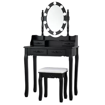 4 Drawers Vanity Table Dressing Table W/ Touch Switch &10 Dimmable BulbsBlack • $159.99
