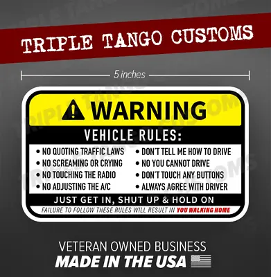 $3.99 • Buy Vehicle Rules Funny Bumper Sticker Car Truck Window Decal Safety Warning JDM