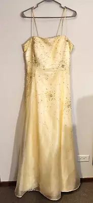 Nadine Yellow Long Prom Gown Dress Formal Size 6 Sparkles Spaghetti Straps • $20.99