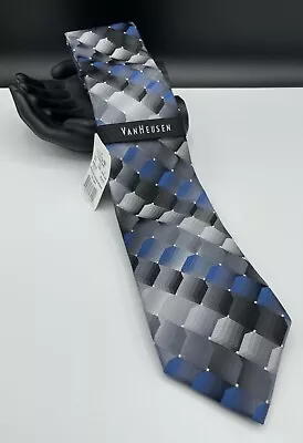 Van Heusen Men's 100% Silk Neck Tie ~ Gray ~ Geometric ~ MSRP $55.00 • $14.99