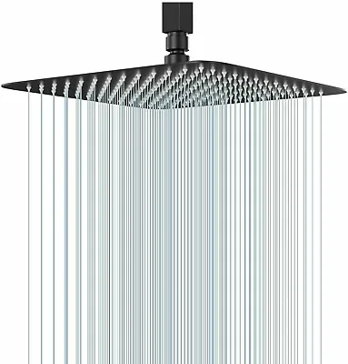 16  Rain Shower Head Luxury Square Stainless Steel Rainfall Shower Head Black • $33.99