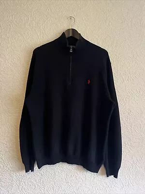 Ralph Lauren Pima Cotton 1/4 Zip Jumper Black Mens Size Extra Large • £2.20