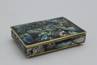 Mexican Silver & Abalone Trinket Box Wood Lined Copper Feet & Trimmed W/Brass • $59.99