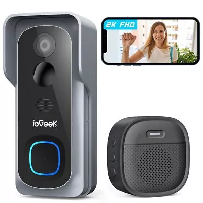 IeGeek 2K Wireless Video Doorbell Camera WiFi Smart Home USB Indoor Chime • £49.99