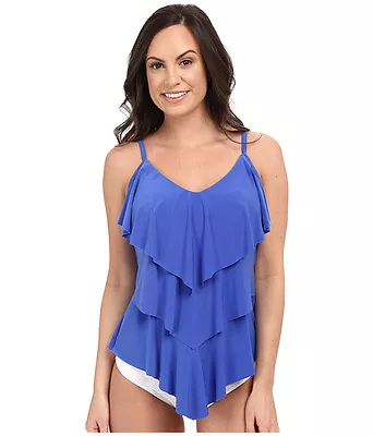 Magicsuit Solid Rita Layered Tier Ruffle Tankini Swim Top Blue Size 8 New! $110 • $59.99