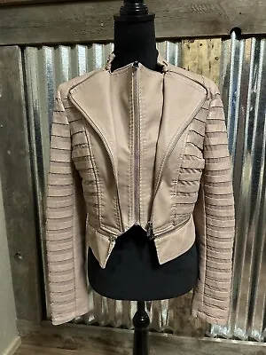 Azalea Wang On The Run Mesh Moto Jacket Blush Mock Neck Double Zipper • $44.95