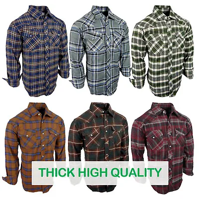 Workwear Thick Flannel Plaid Shirt Mens Rugged Brawny Snap Flap Pockets Western • $23.95