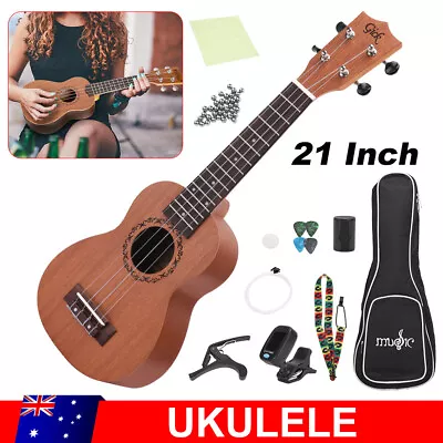 21Inch Soprano Ukulele Mahogany Ukelele Kit With Carry Case Uke Strap Strings AU • $46.45