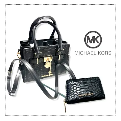 Michael Kors Hamilton XS Satchel Handbag Crossbody Bag + Card Case Wallet Black • $199.95