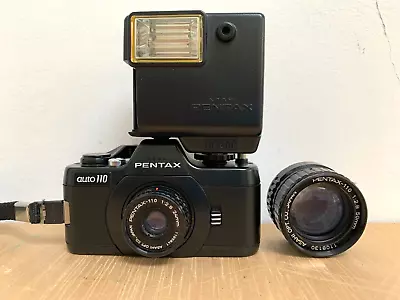 [N] Pentax Auto 110 Camera With Asahi Pentax 110 F2.8 50mm Lens & Flash • £39.95