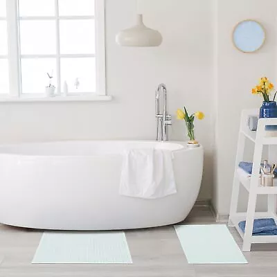 2 Piece Cotton Modern Solid Textured Striped Breathable Absorbent Bath Mat Set • $36.55