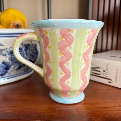 Mackenzie Childs CHARMIAN Ceramic Pink Squiggle Footed WALLCOURT Mug Cup 2002 • $78.99