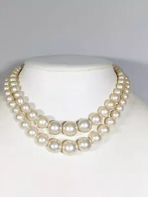 Vintage Japan Ivory Color Faux Pearl Graduated Two Row Choker Necklace 16 In • $10.84