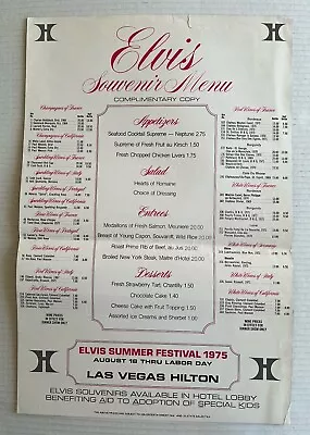 Elvis Summer Festival 1975 Souvenir Menu Las Vegas Hilton DAMAGED • $99.99