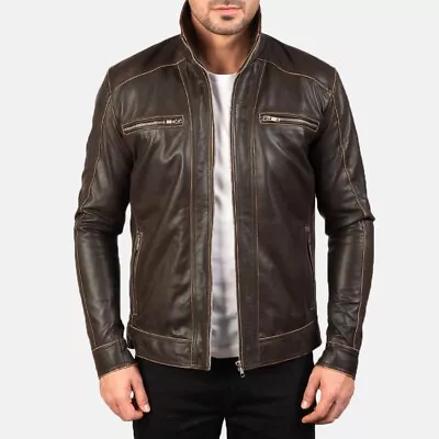 Custom Tailored Leather Jacket Men Wolverine Brown Lambskin Made To Measure • $260