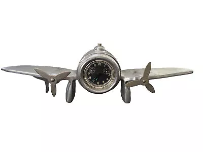 Art Deco Style Clock Battery Operated Nickel/Silver AIRPLANE Table/Mantle READ • $59.01