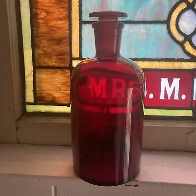 Vintage Red Pyrex Glass  Medicine Apothecary Bottle With Stopper • $49.99