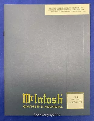 Original McIntosh SL-1 Subwoofer Owner's Manual -- #1 • $19.95