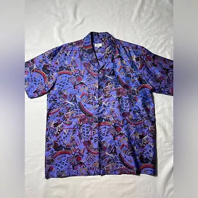 VTG Abstract Thai Silk Button Down Short Sleeve Shirt Men’s Size L • $35