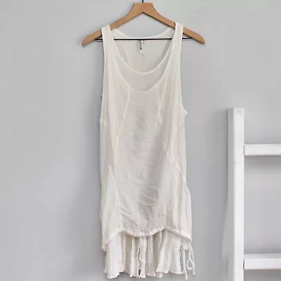 Monoreno Cream Gauze Ruffle Layered Drawstring Hem Ruched Mini Dress Size Small • $35