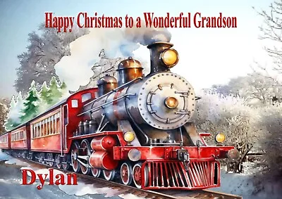 Personalised Christmas Card Steam Train Son Grandson Husband Dad Uncle Brother • £2.99