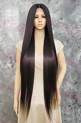 Dark Brown Extra Long Straight Heat Safe Lace Front Human Hair Blend Wig EVFC 4 • $92.85