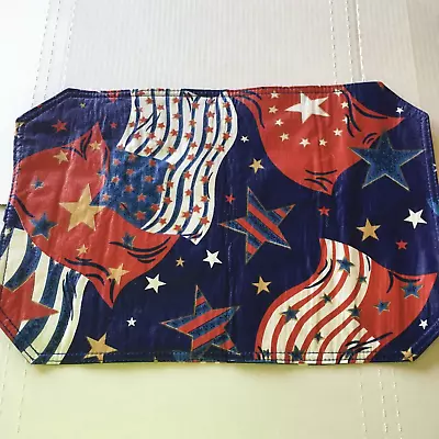 Placemats 4th Of July American Patriotic Set Of 4 Washable Vinyl Sewed Two Sided • $12