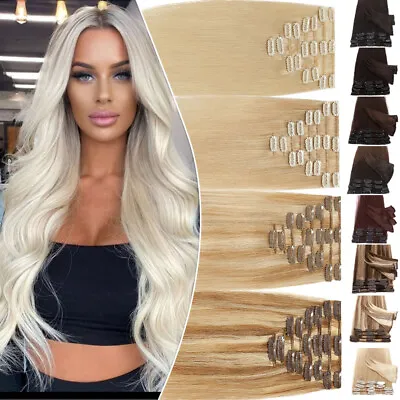 £42.31 • Buy 8PCS 18Clips Russian Clip In Real HUman Hair Extensions 100% Remy Full Head Long