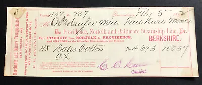 1892 Bill Head Providence Norfolk And Baltimore Steamship Line #b9 • $6.95