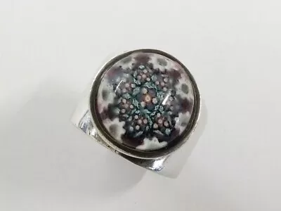 Vintage Sterling Silver & Caithness Millefiori Glass Paper Weight Ring Size M • £34