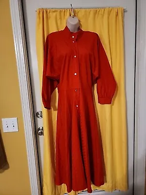 Vintage 70'S Vuokko Long Dress Red Snap Closure Domaine Sleeves Cotton XS  • $498.91