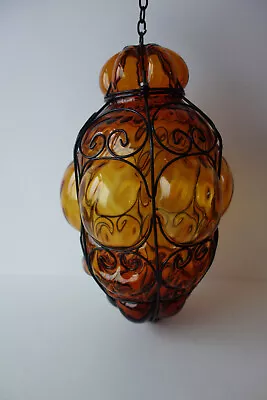 Vintage Caged Bubble Light Amber Glass Large Size VGC • £95