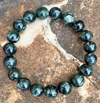 10mm Natural Seraphinite Clinochlore Crystal Round Beads Bracelet Healing Gem • $49.99