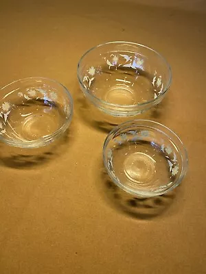 Set Of 3 Vintage Clear Glass Nesting Bowls With Blue Floral Pattern • $18