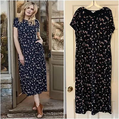 J. Jill Seamed Knit Midi Dress Navy Blue Floral Pima Cotton Modal Stretch Size L • $29.95