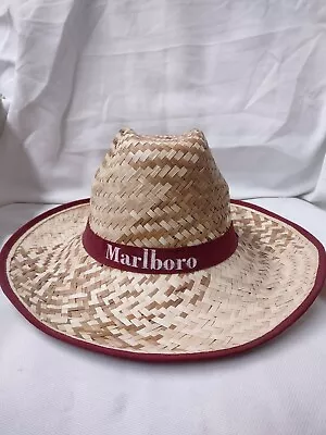 Vintage MARLBORO Cigarette Advertising Woven Straw Brow Band Golf/Sun Hat • $15.95