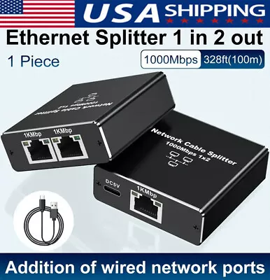 RJ45 Gigabit Ethernet Splitter 1000Mbps LAN Network Internet 1 To 2 Out Adapter • $10.39
