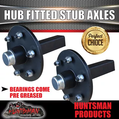 $171.40 • Buy 2X Trailer 5/6 Stud 4wd Hubs 1000kg 1T, Fitted 40mm Sq Stub Axles. LM Bearings