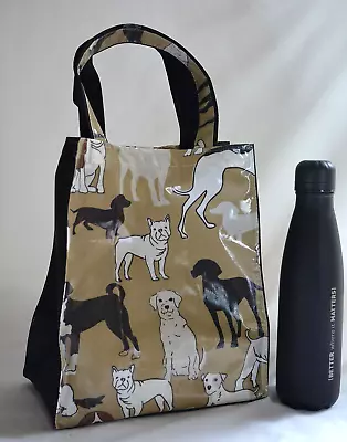 LARGE Lunch Tote Bag Cotton Oilcloth/waterproof Canvas With Snap Fastener -Dogs • £10.95