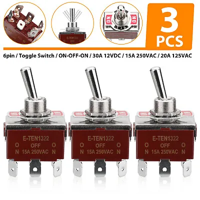 3PCS Marine Boat Automotive Car 12V 30A Toggle Switch DPDT On/Off/On 3 Position • $10.48